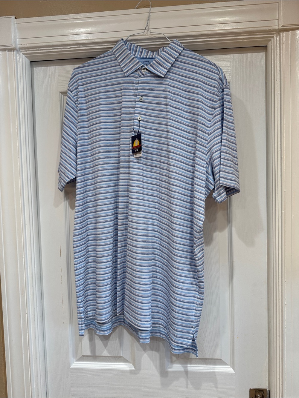 johnnie-O Light Blue & White Striped Polo